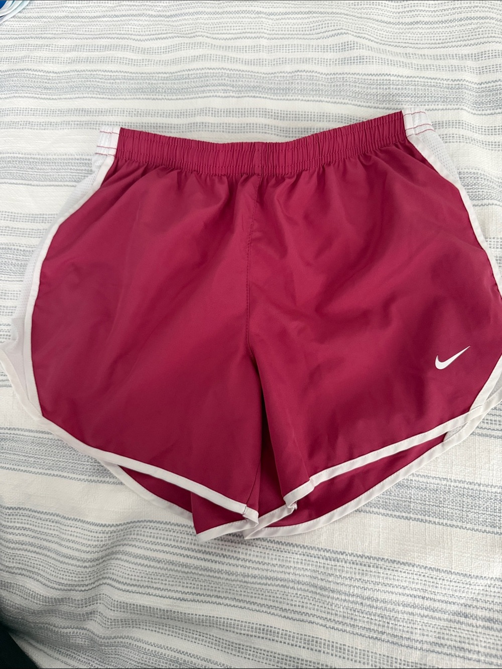 Nike Girls Burgundy Athletic Shorts with White Trim
